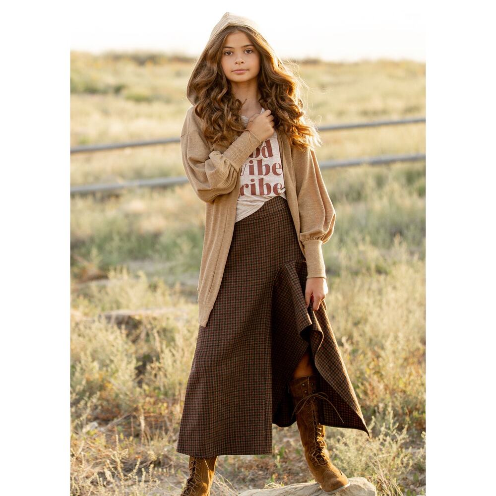 Joyfolie Mia Joy Irma Skirt in Taupe Plaid Girl’s Size 10